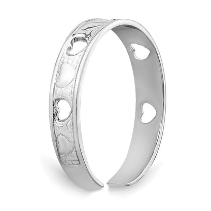 14k White Gold Polished with Hearts Toe Ring