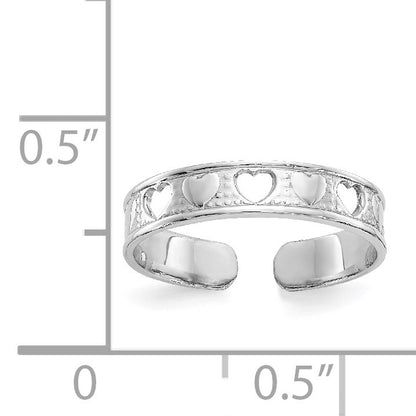 14k White Gold Polished with Hearts Toe Ring