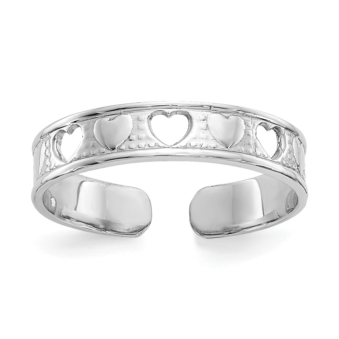 14k White Gold Polished with Hearts Toe Ring