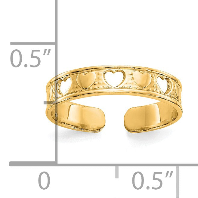 14k Polished with Hearts Toe Ring