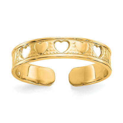 14k Polished with Hearts Toe Ring