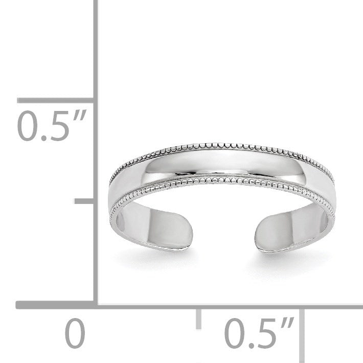 14K White Gold Adjustable 3mm Milgrain Band Toe Ring