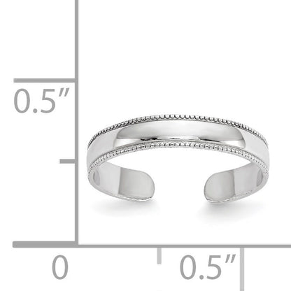 14K White Gold Adjustable 3mm Milgrain Band Toe Ring