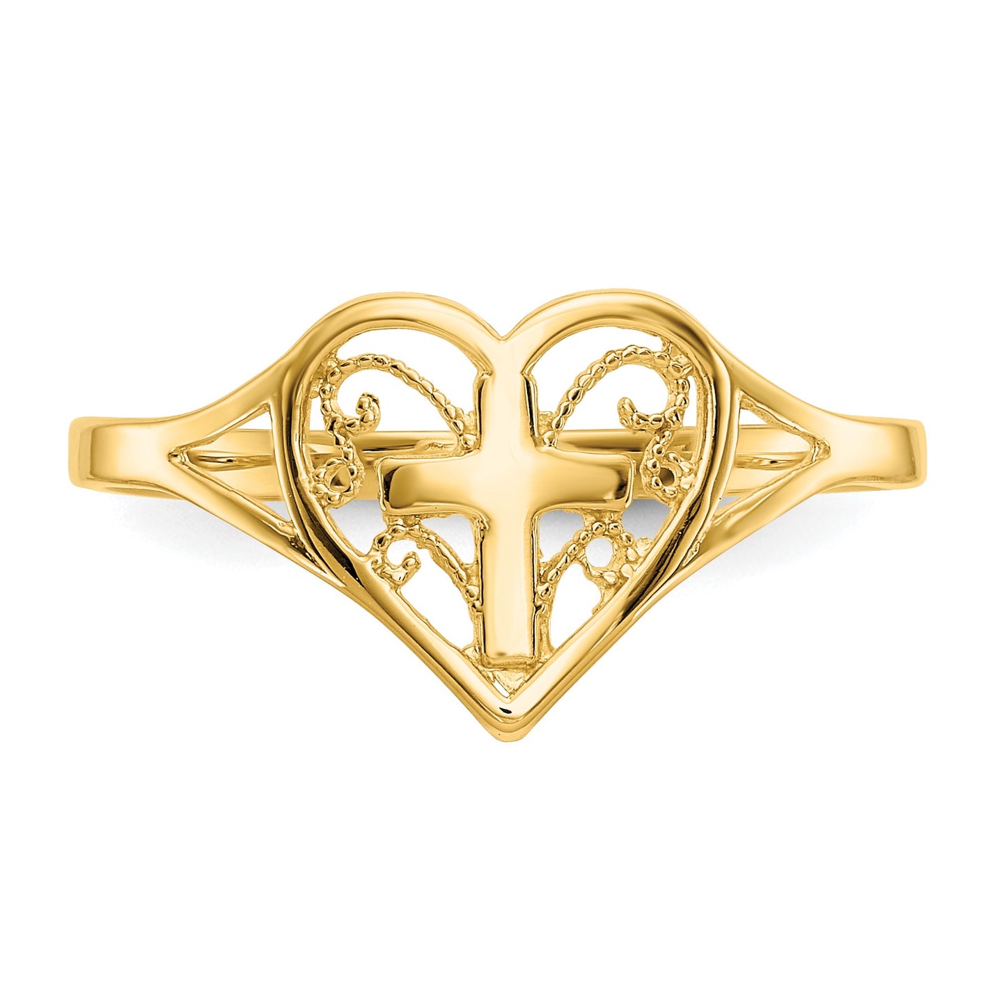 14k Polished Heart with Cross Ring