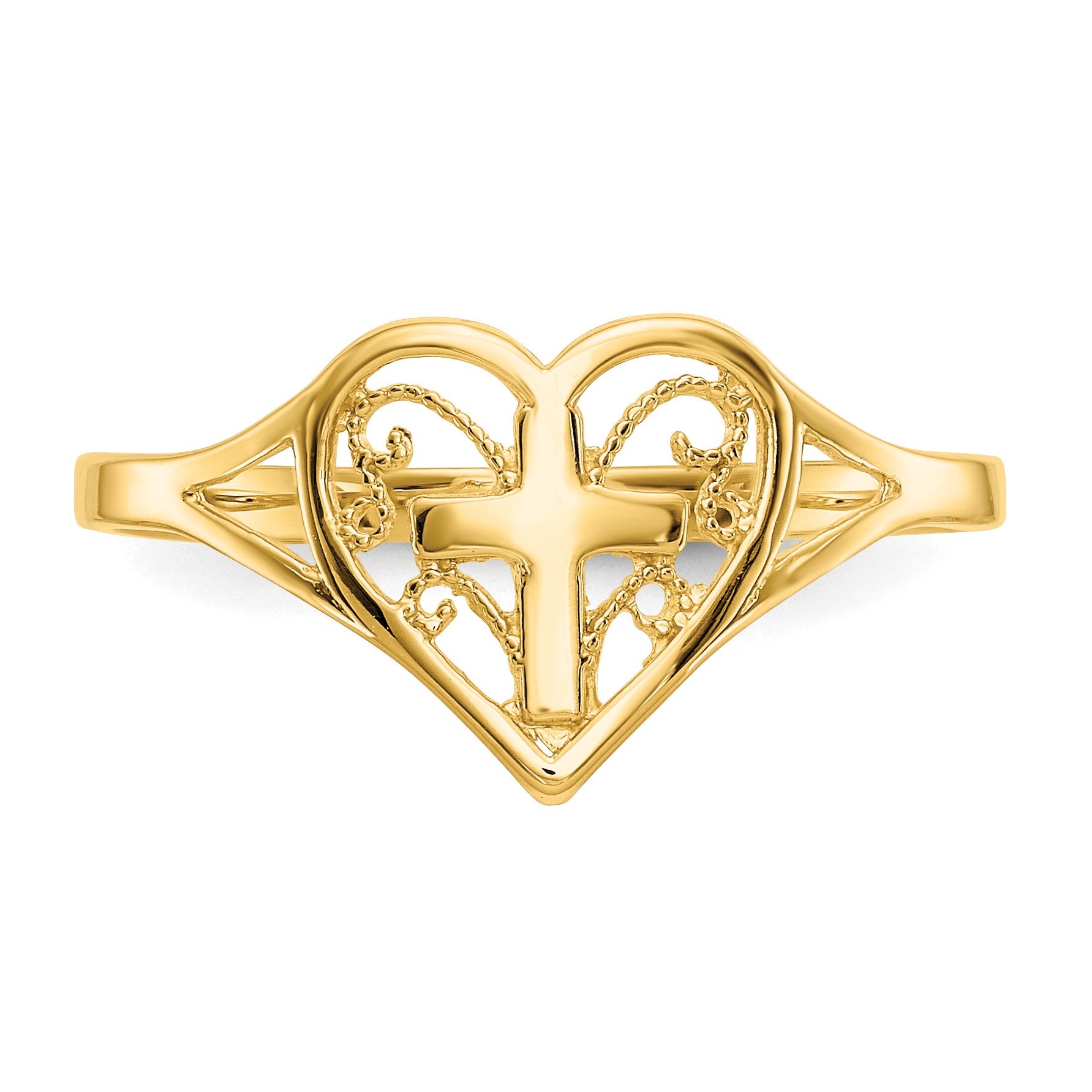 14k Polished Heart with Cross Ring