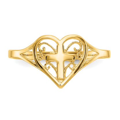 14k Polished Heart with Cross Ring