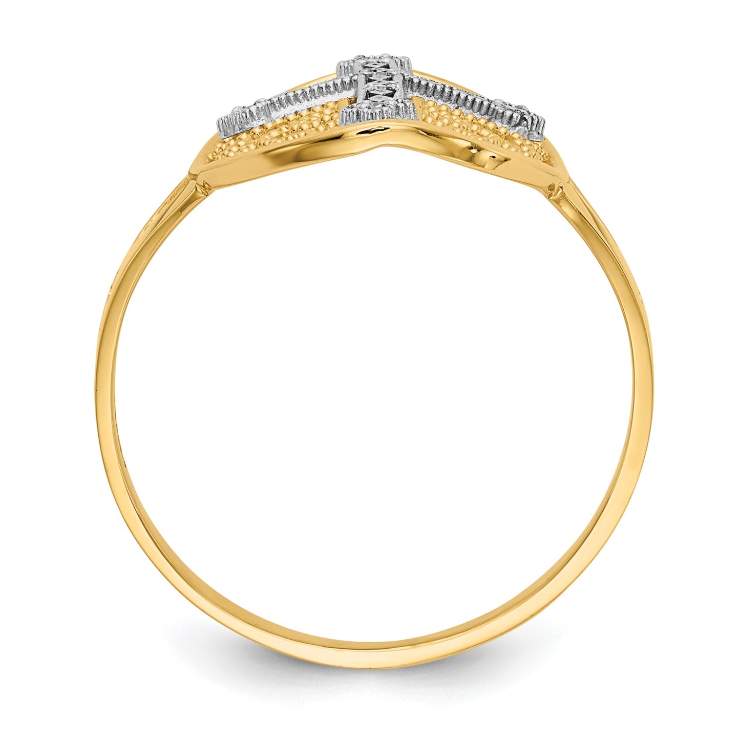 14k Two-tone Diamond Cross in Filigree Oval Ring