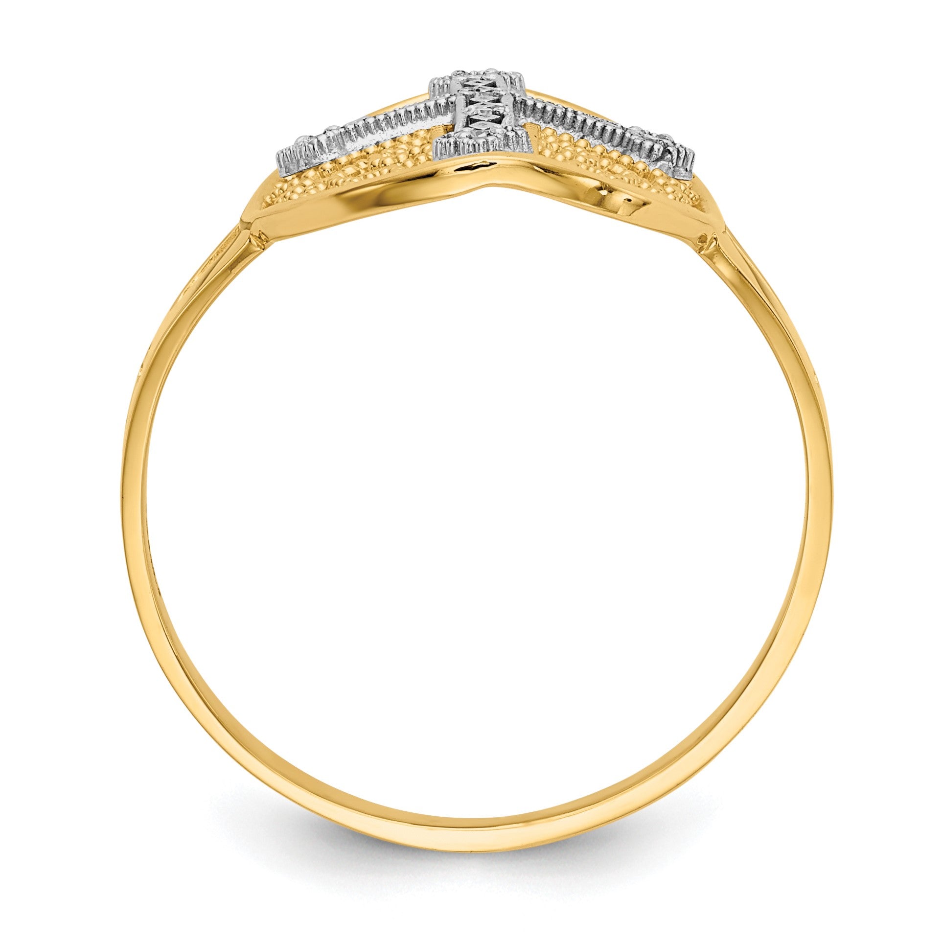 14k Two-tone Diamond Cross in Filigree Oval Ring