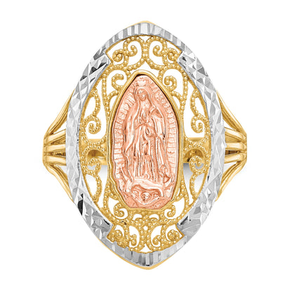 14K Two-tone with White Rhodium Filigree Our Lady of Guadalupe Ring