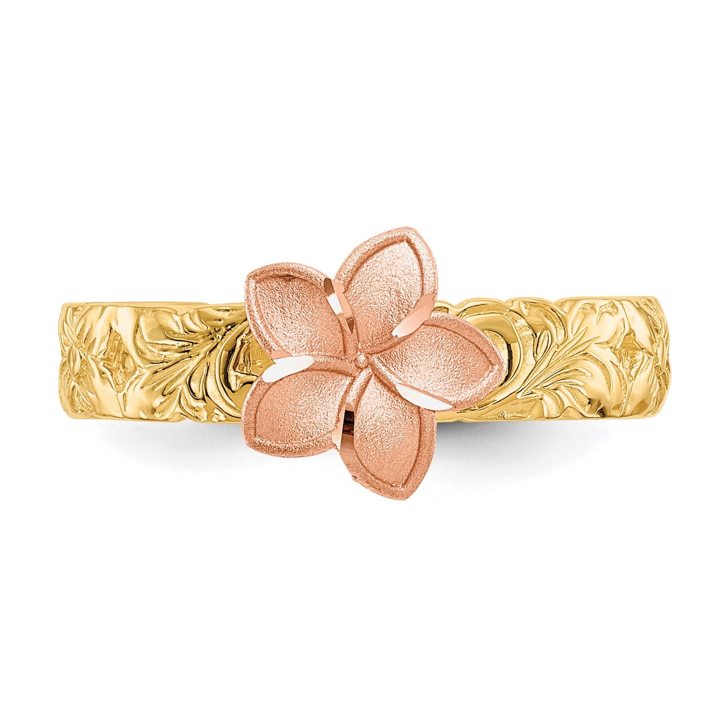 14K Two-tone Plumeria Size 3 Baby / Childs Ring