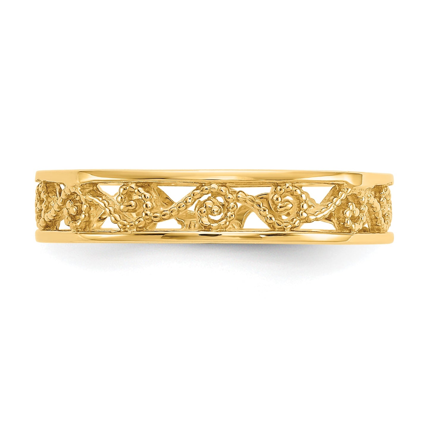 14K Polished and Textured Scroll Filigree Band