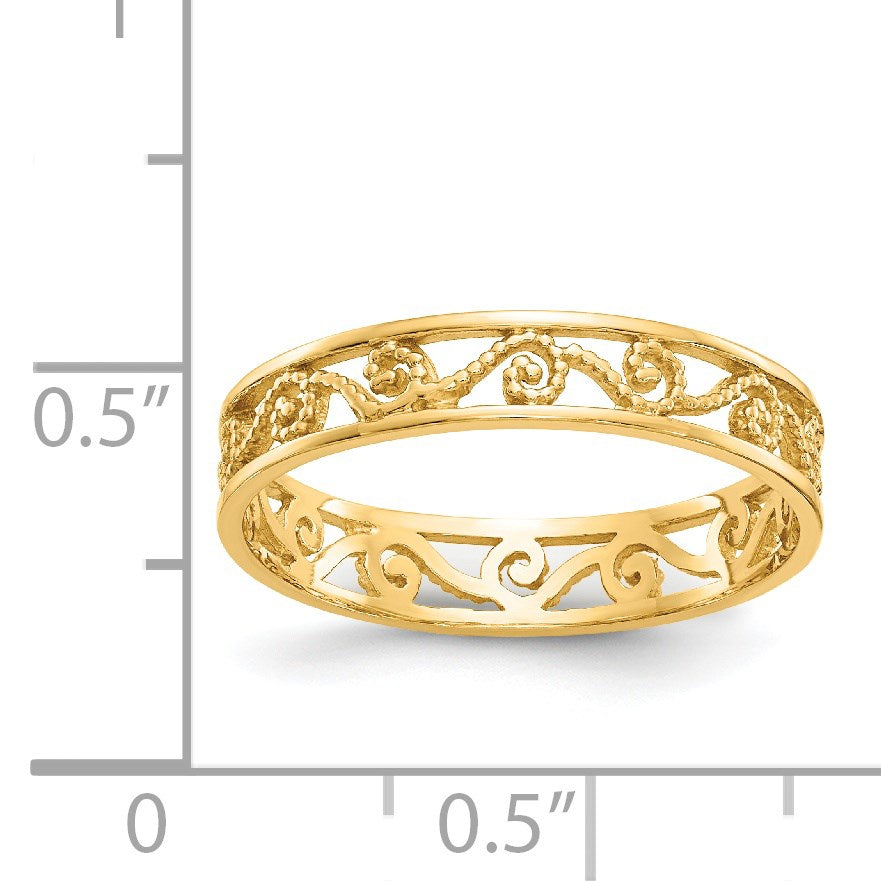14K Polished and Textured Scroll Filigree Band