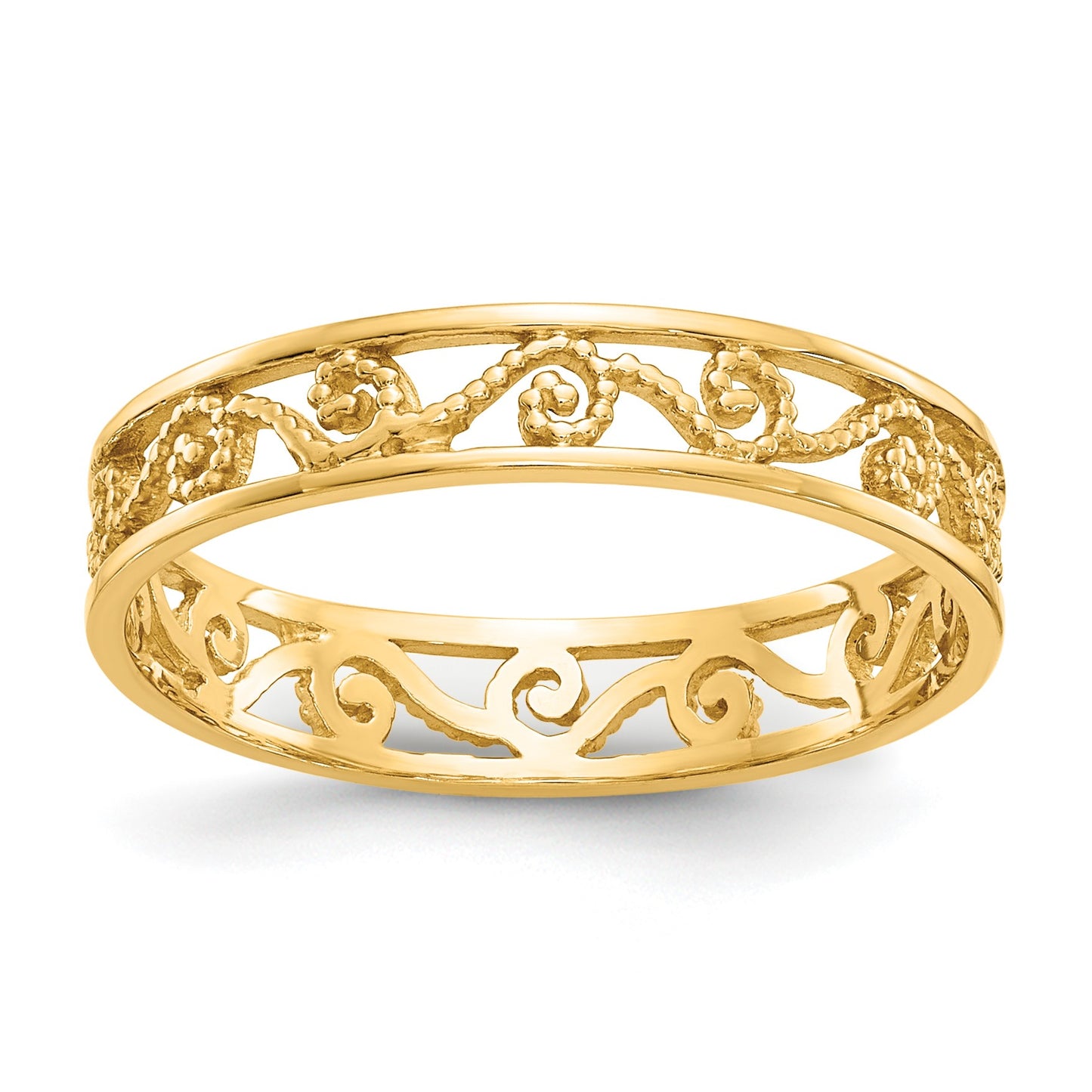 14K Polished and Textured Scroll Filigree Band