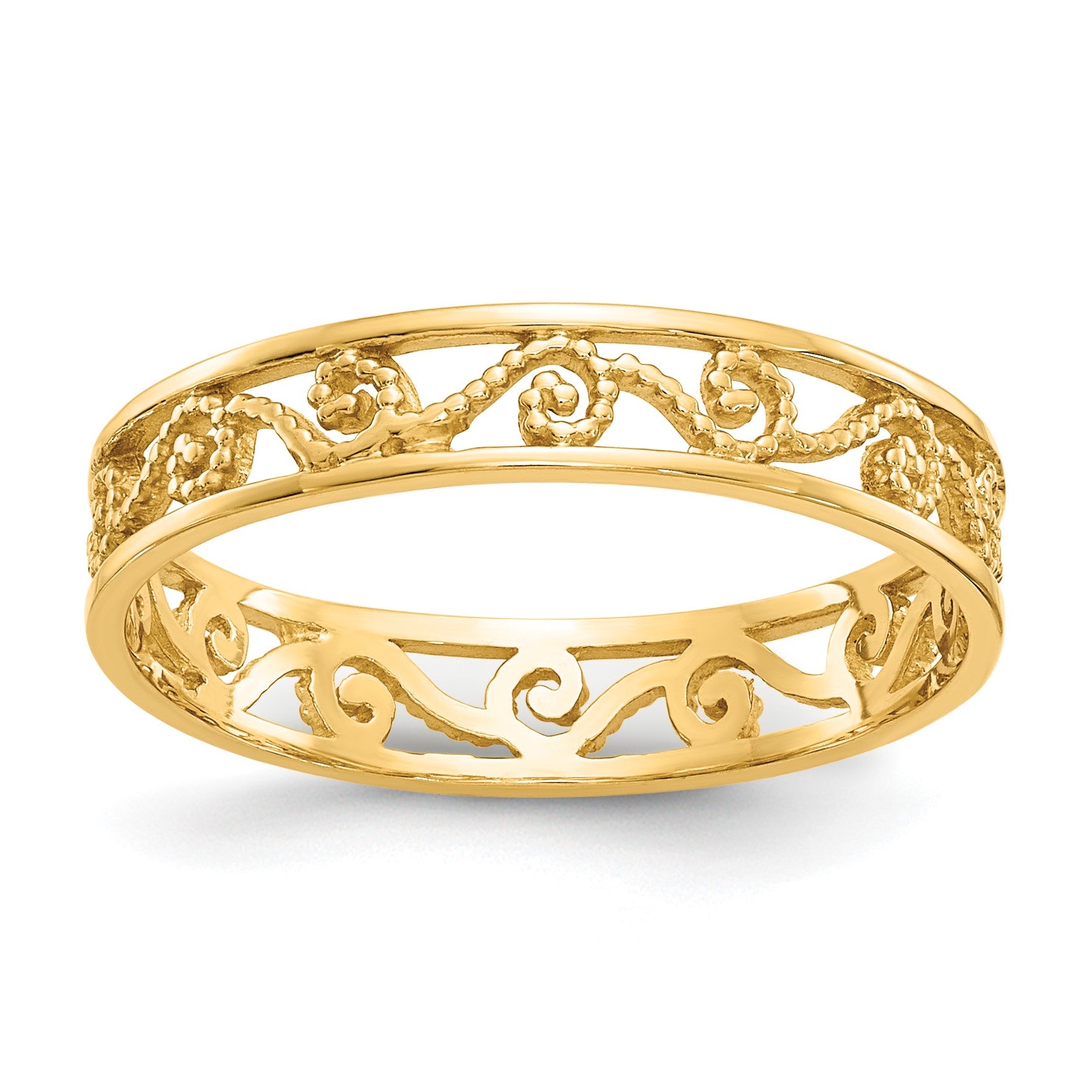 14K Polished and Textured Scroll Filigree Band