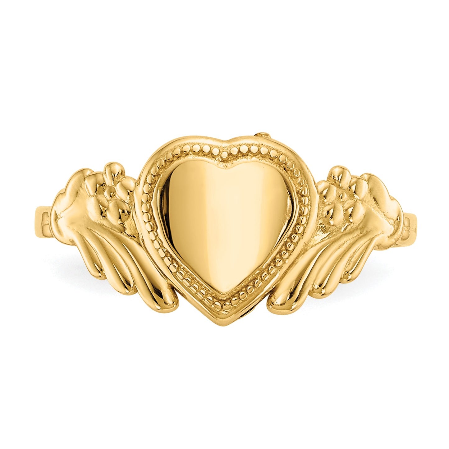 14k Polished 6.0x6.0mm Closed Back Size 3 Childs Heart Signet Ring