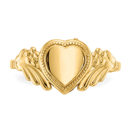 14k Polished 6.0x6.0mm Closed Back Size 3 Childs Heart Signet Ring
