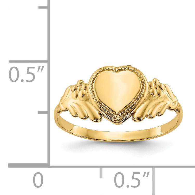 14k Polished 6.0x6.0mm Closed Back Size 3 Childs Heart Signet Ring