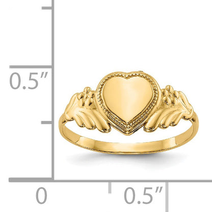 14k Polished 6.0x6.0mm Closed Back Size 3 Childs Heart Signet Ring