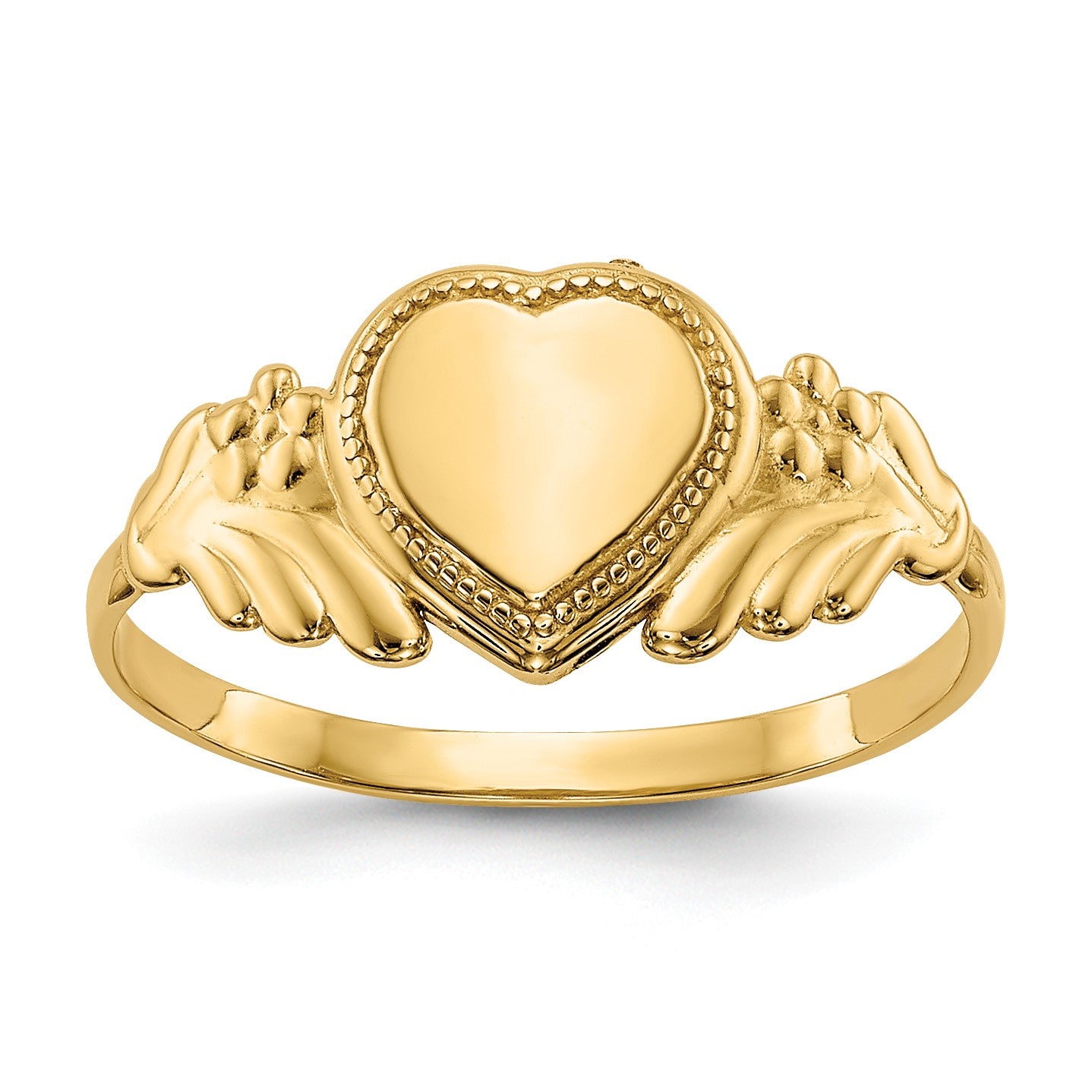 14k Polished 6.0x6.0mm Closed Back Size 3 Childs Heart Signet Ring
