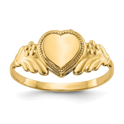 14k Polished 6.0x6.0mm Closed Back Size 3 Childs Heart Signet Ring