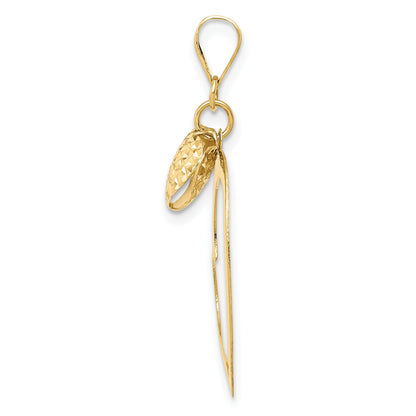 14K Polished and Diamond-cut Open and Puffed 3-D Heart Pendant