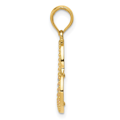 14K Two-tone with White Rhodium Polished Hearts Pendant