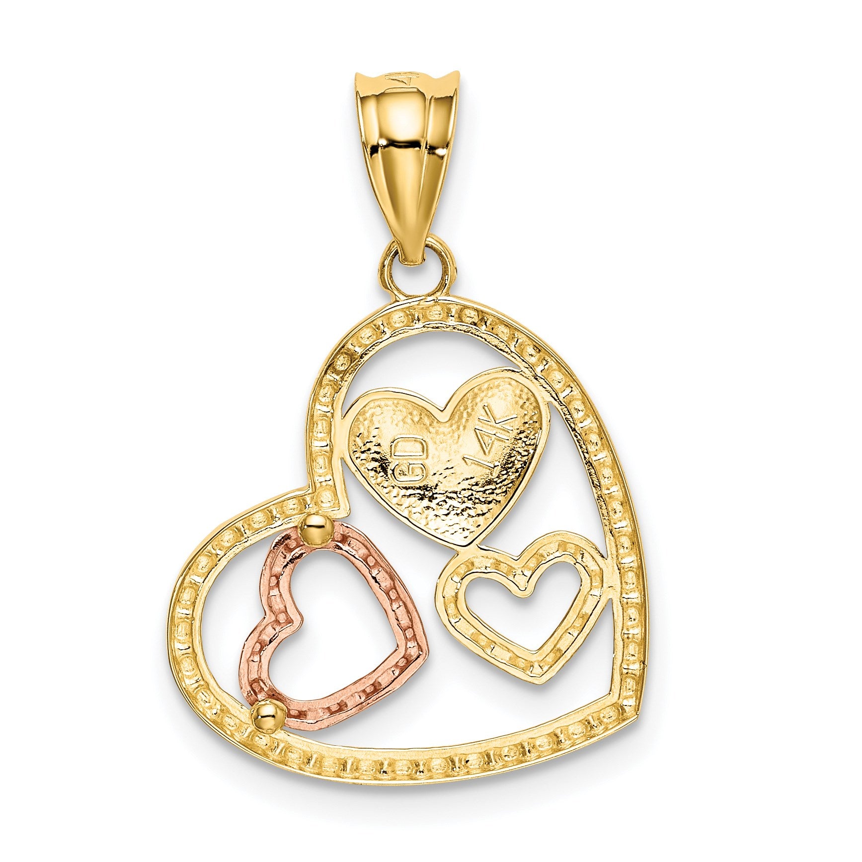 14K Two-tone with White Rhodium Polished Hearts Pendant