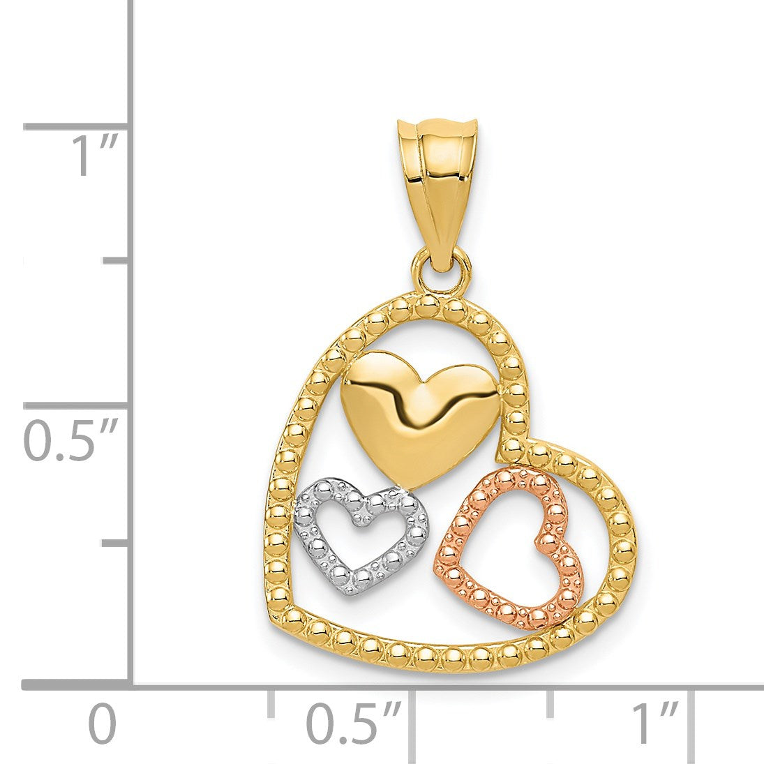 14K Two-tone with White Rhodium Polished Hearts Pendant
