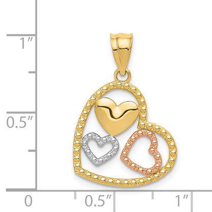 14K Two-tone with White Rhodium Polished Hearts Pendant