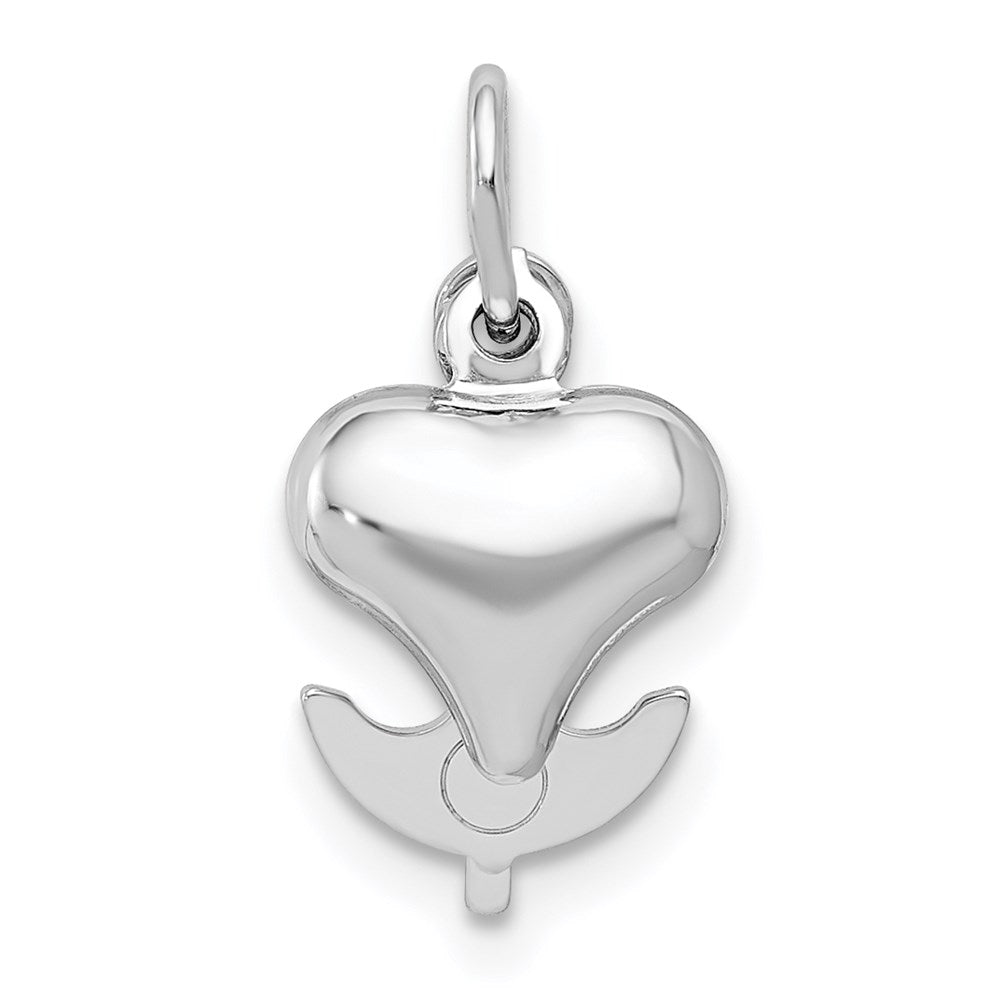 14K White Gold 3D Heart, Cross And Anchor Pendant