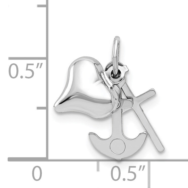 14K White Gold 3D Moveable Heart/Cross/Anchor Pendant