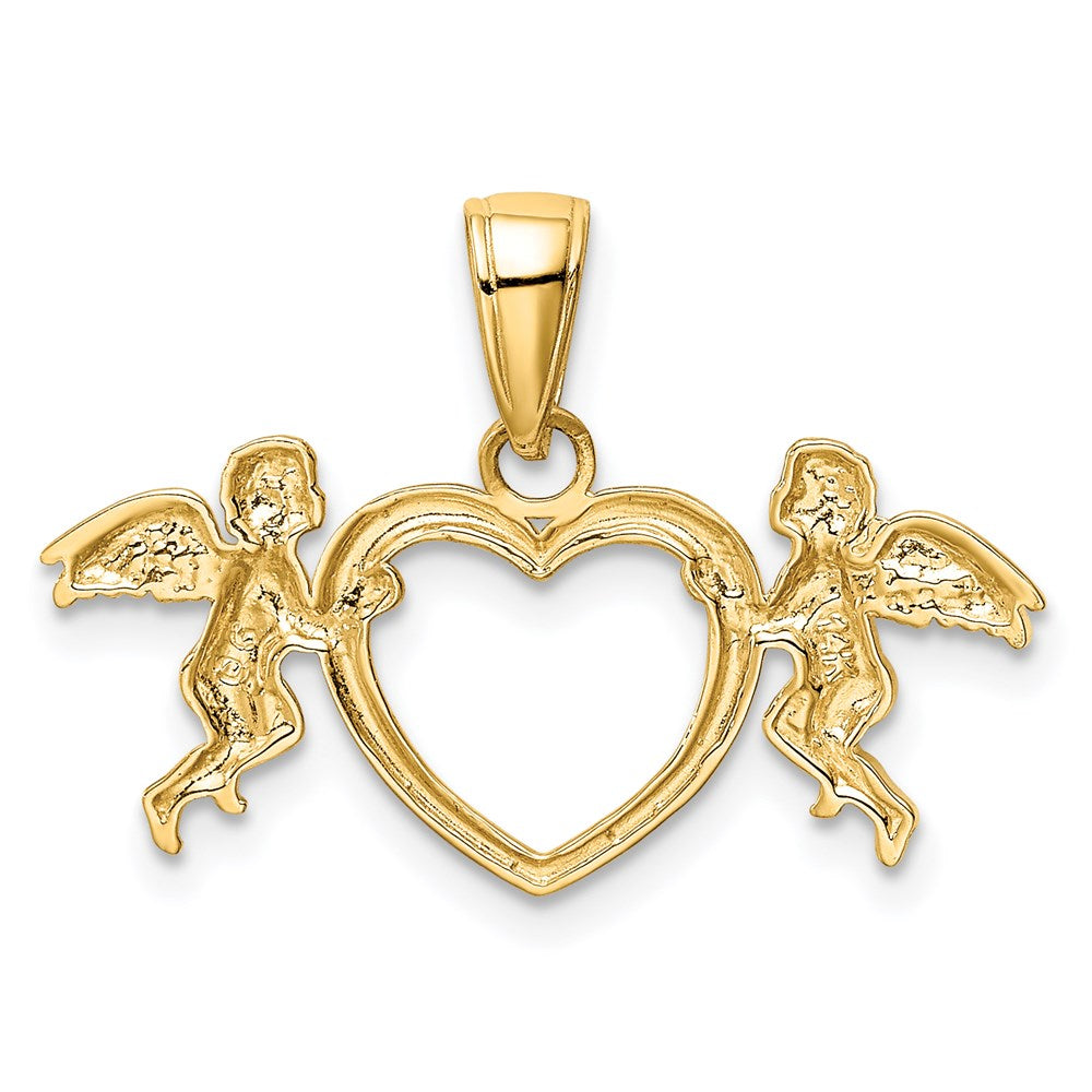 14k Flying Cherubs Holding Heart Pendant