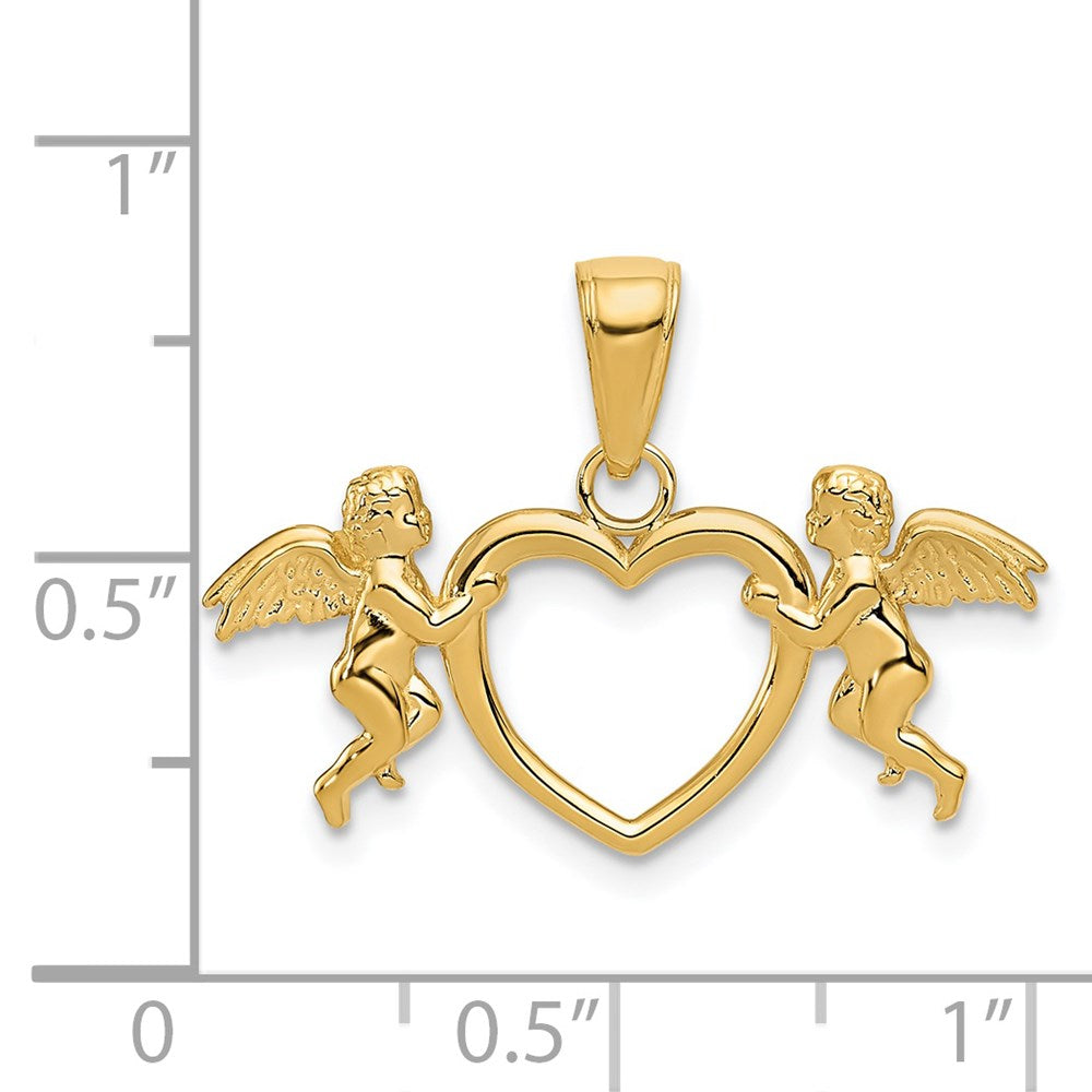 14k Flying Cherubs Holding Heart Pendant