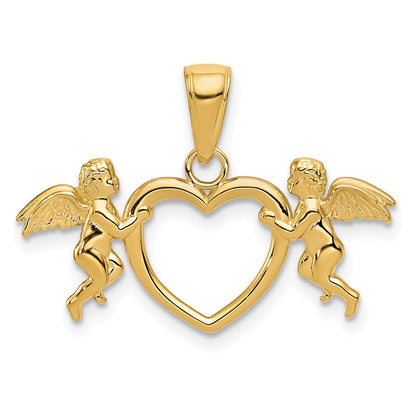 14k Flying Cherubs Holding Heart Pendant