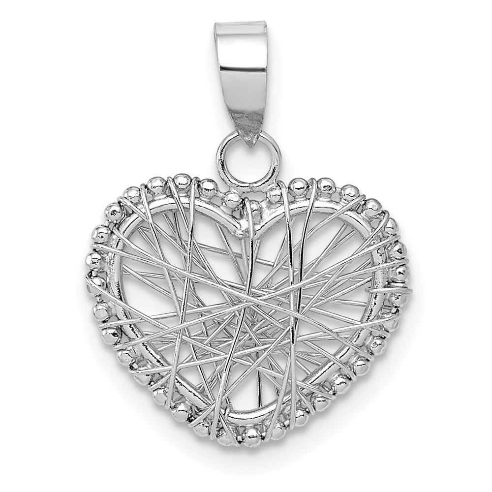 14K White Gold Open Wire Heart Pendant