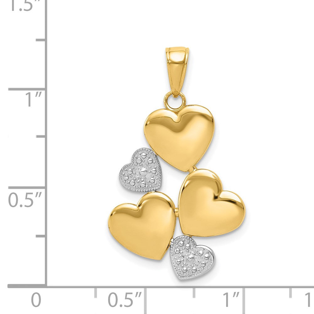 14K and White Rhodium Polished Hearts Pendant