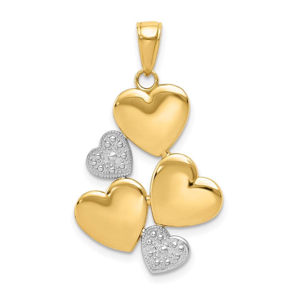 14K and White Rhodium Polished Hearts Pendant