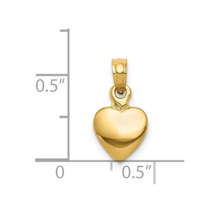 14K Polished Solid 3D Heart Pendant