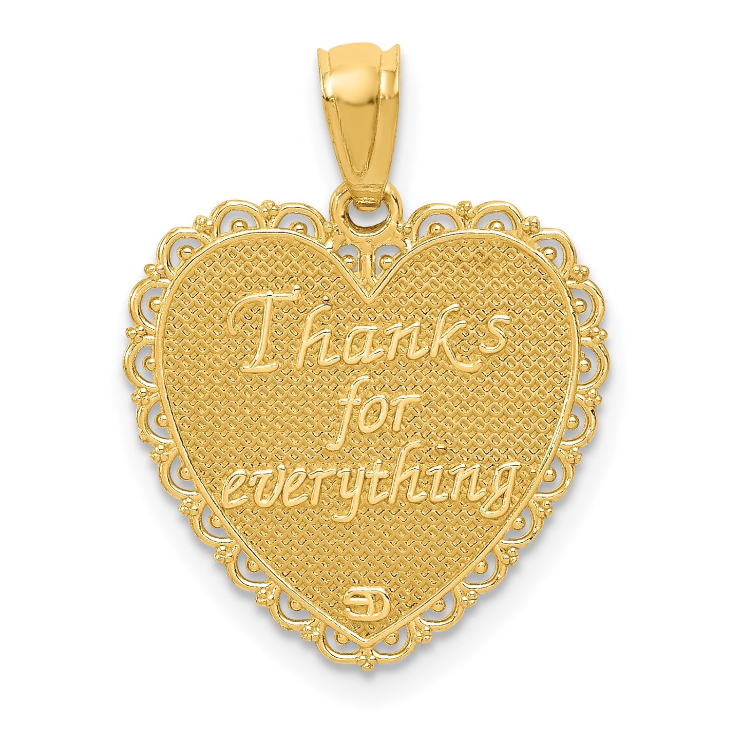 14K Reversible FOR MY MOM / THANKS FOR EVERYTHING Heart Pendant