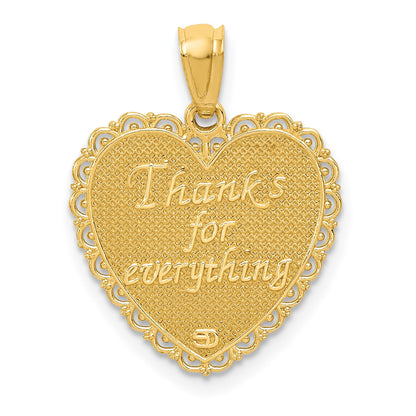14K Reversible FOR MY MOM / THANKS FOR EVERYTHING Heart Pendant