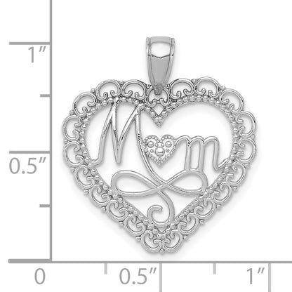 14K White Gold Polished MOM Scalloped Heart Pendant