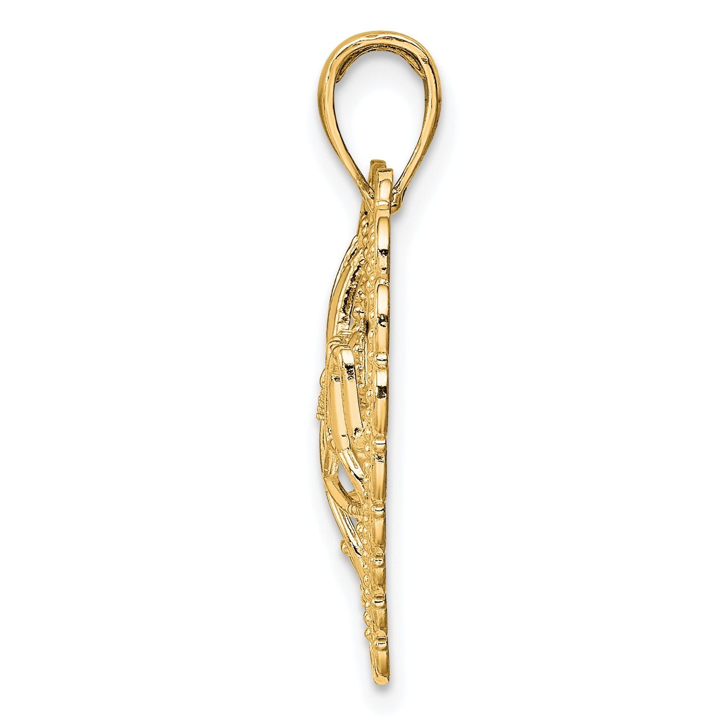 14K Polished MOM Scalloped Heart Pendant