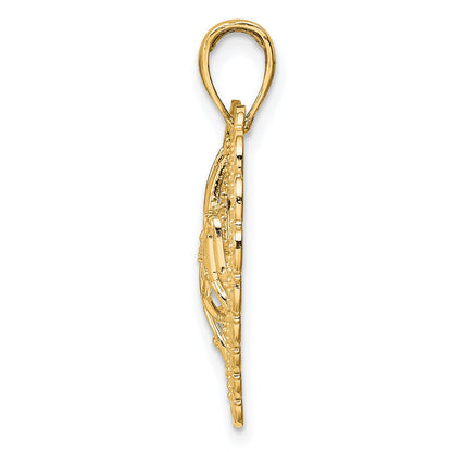 14K Polished MOM Scalloped Heart Pendant