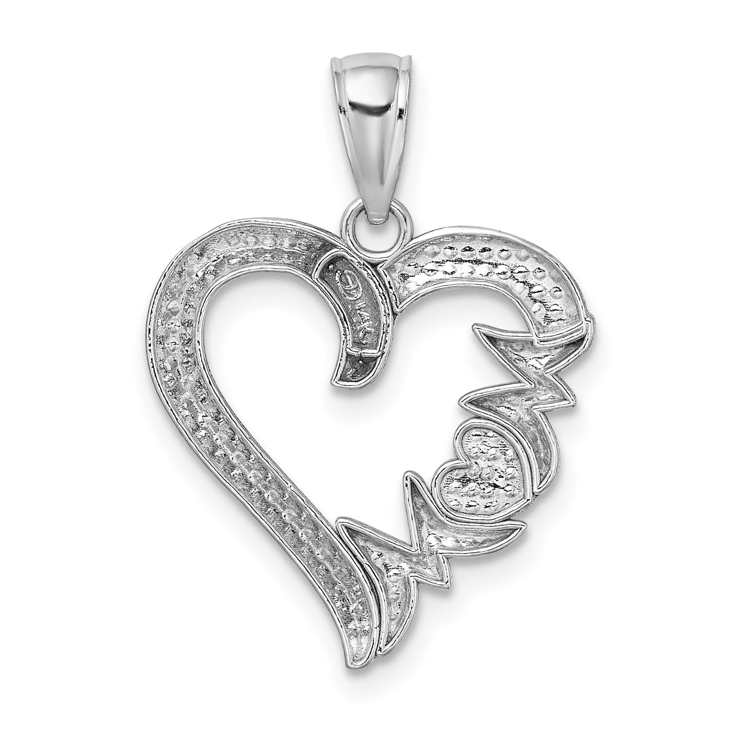 14K White Gold MOM Heart Charm