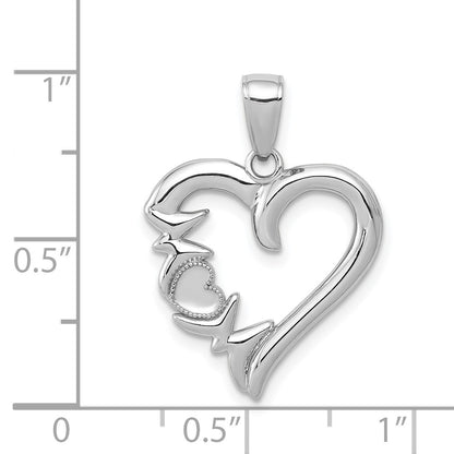 14K White Gold MOM Heart Charm