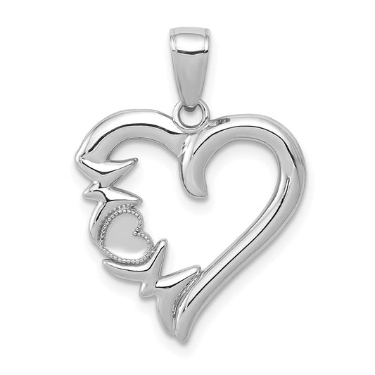 14K White Gold Heart w/MOM Charm