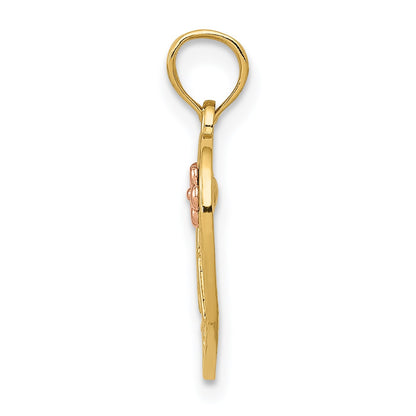 14K Two-tone Polished NANA with Flower on Heart Pendant