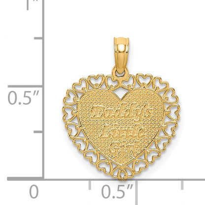 14K Gold Polished DADDYS LITTLE GIRL Textured Heart Charm