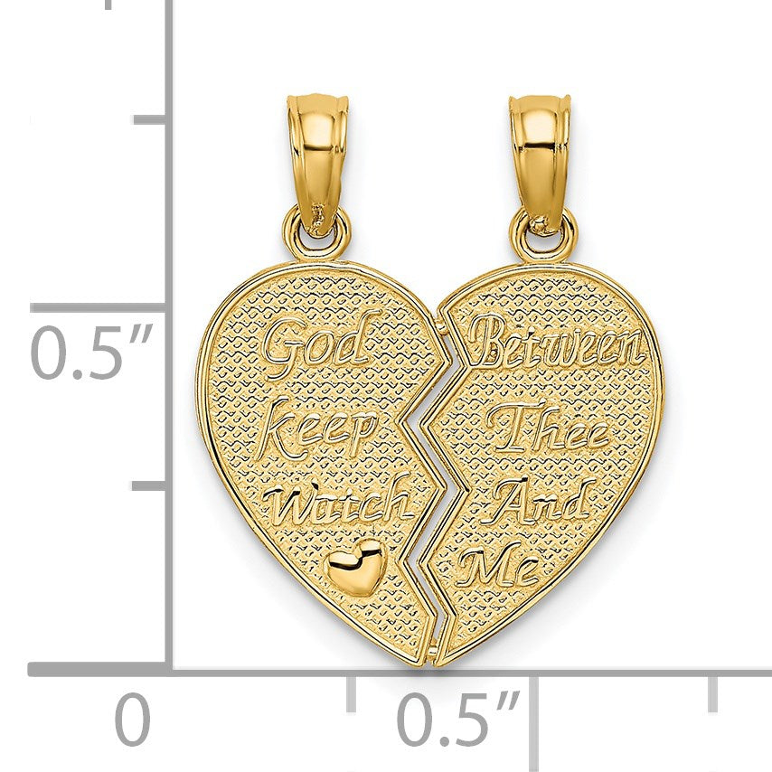 14k 2-Piece Break-Apart GOD KEEP WATCH BETWEEN THEE AND ME Heart Charm