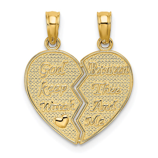 14k 2-Piece Break-Apart GOD KEEP WATCH BETWEEN THEE AND ME Heart Charm
